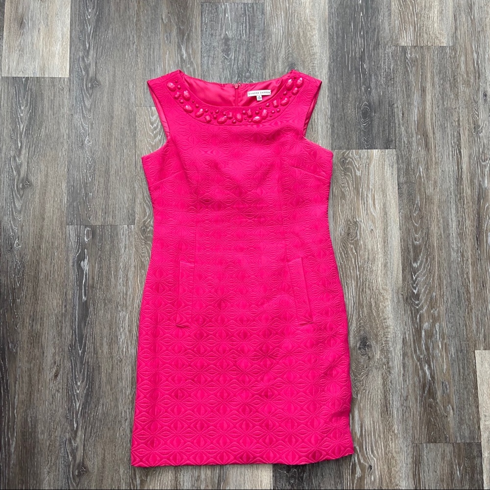 Sandra Darren Hot Pink Embellished Sheath Dress
